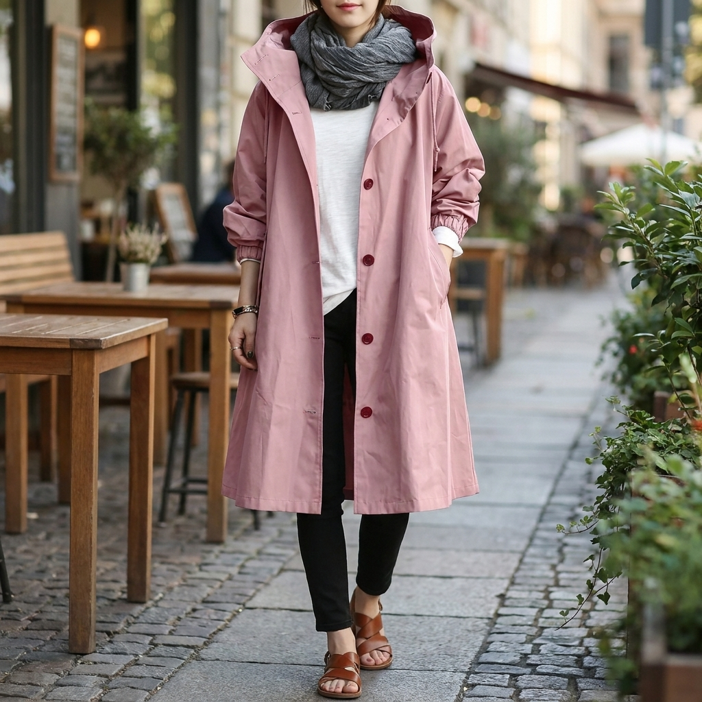 Damen Jacke mit Kapuze – Lässiger Oversize-Schnitt mit Knopfleiste - 1 - Jasminaboutique.com