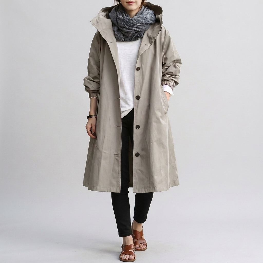 Damen Jacke mit Kapuze – Lässiger Oversize-Schnitt mit Knopfleiste - 2 - Jasminaboutique.com