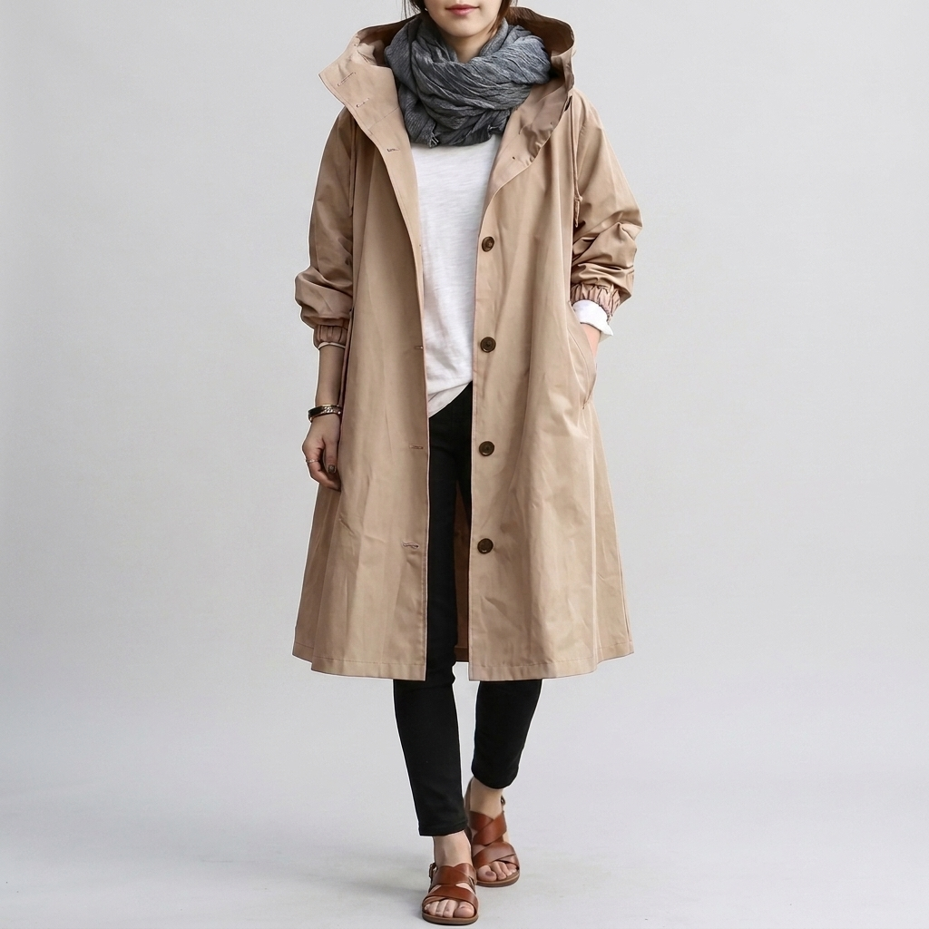 Damen Jacke mit Kapuze – Lässiger Oversize-Schnitt mit Knopfleiste - 3 - Jasminaboutique.com