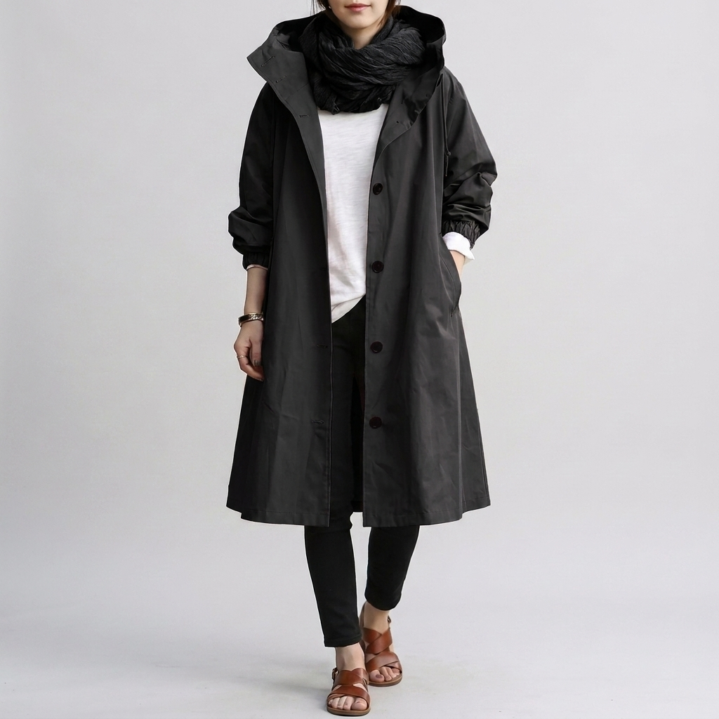 Damen Jacke mit Kapuze – Lässiger Oversize-Schnitt mit Knopfleiste - 4 - Jasminaboutique.com