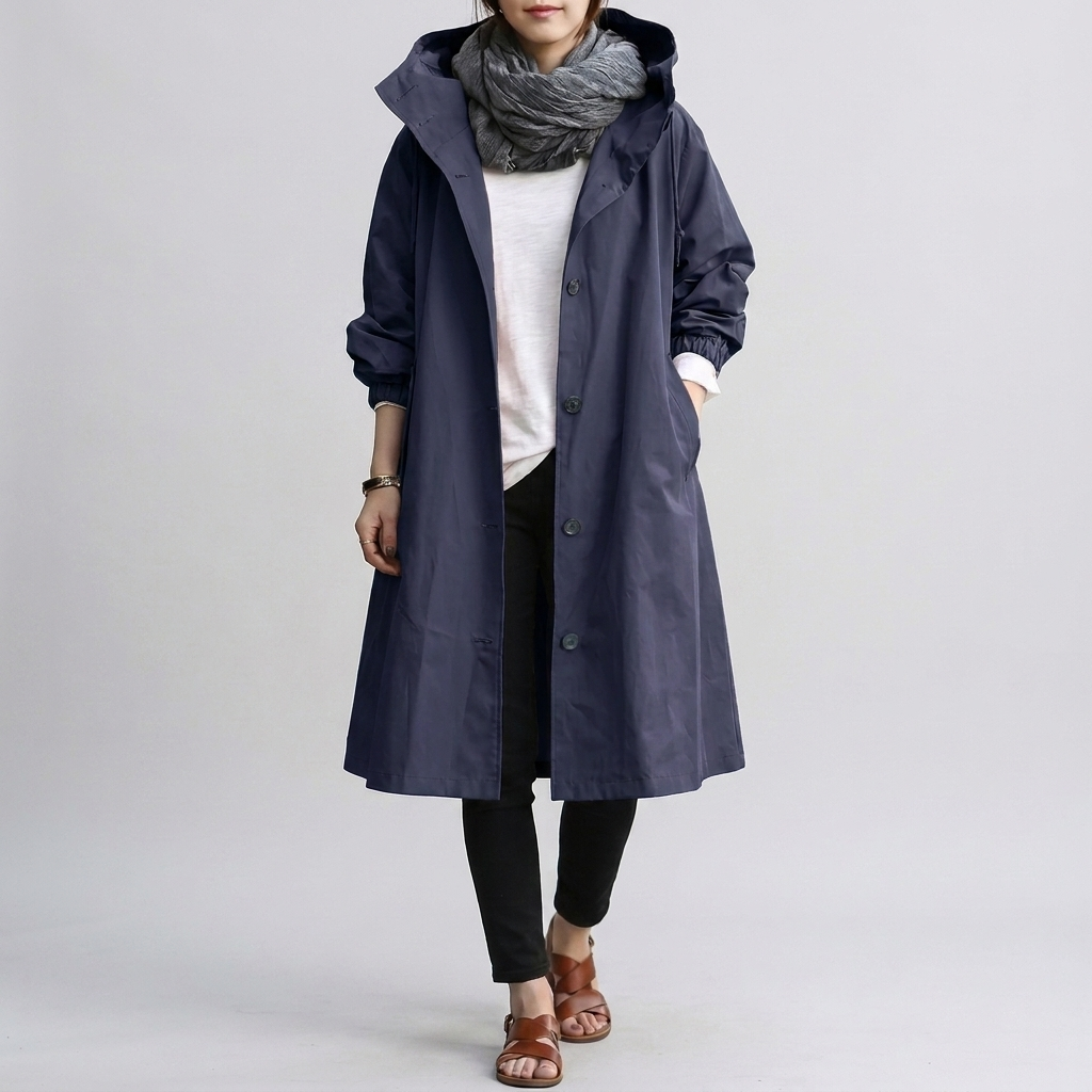 Damen Jacke mit Kapuze – Lässiger Oversize-Schnitt mit Knopfleiste - 5 - Jasminaboutique.com