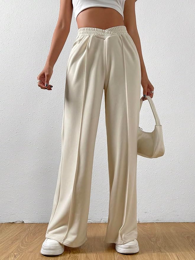 Hochtaillierte Damenhose mit weitem Bein und elastischem Bund - 3 - Jasminaboutique.com