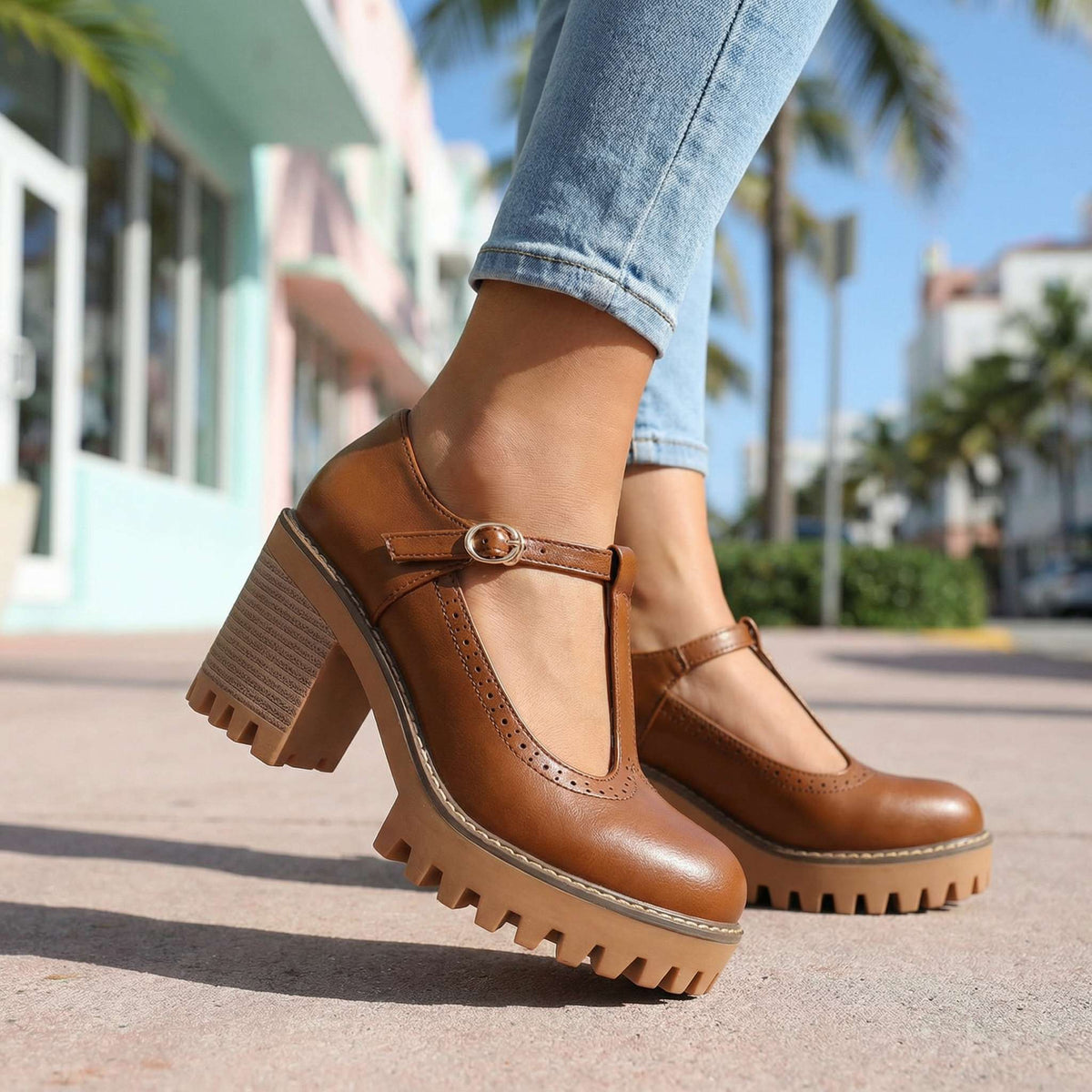 Mary Jane Heels Damen mit T-Strap und Blockabsatz - 5 - Jasminaboutique.com