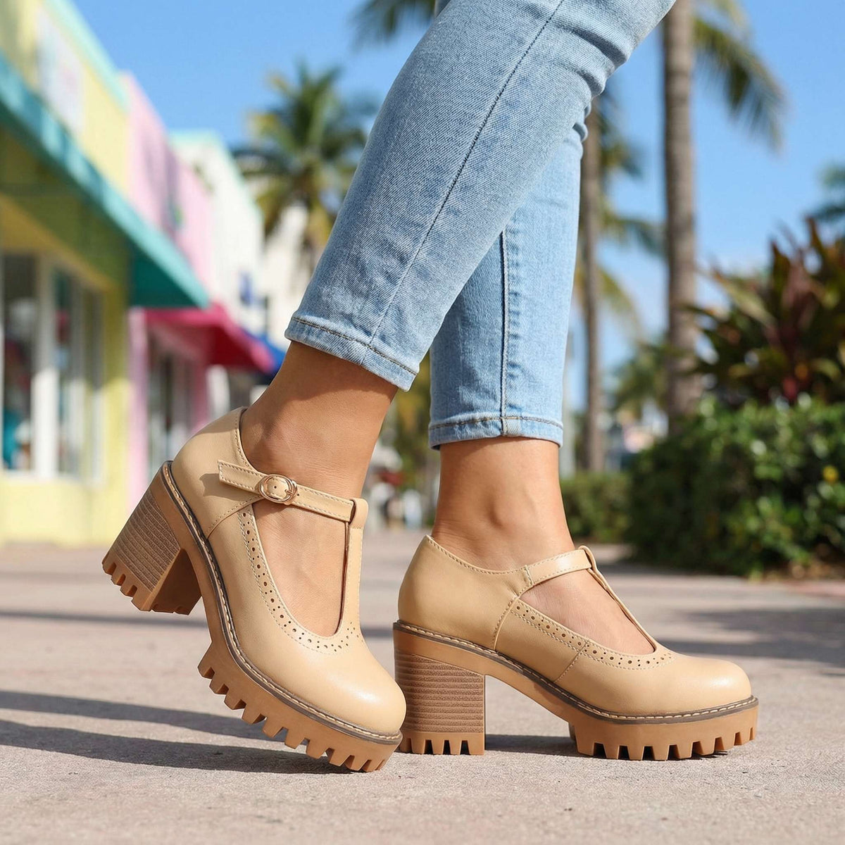 Mary Jane Heels Damen mit T-Strap und Blockabsatz - 8 - Jasminaboutique.com