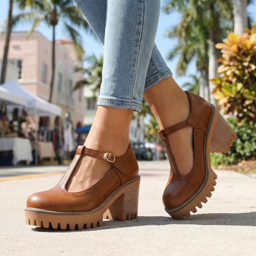 Mary Jane Heels Damen mit T-Strap und Blockabsatz - 11 - Jasminaboutique.com