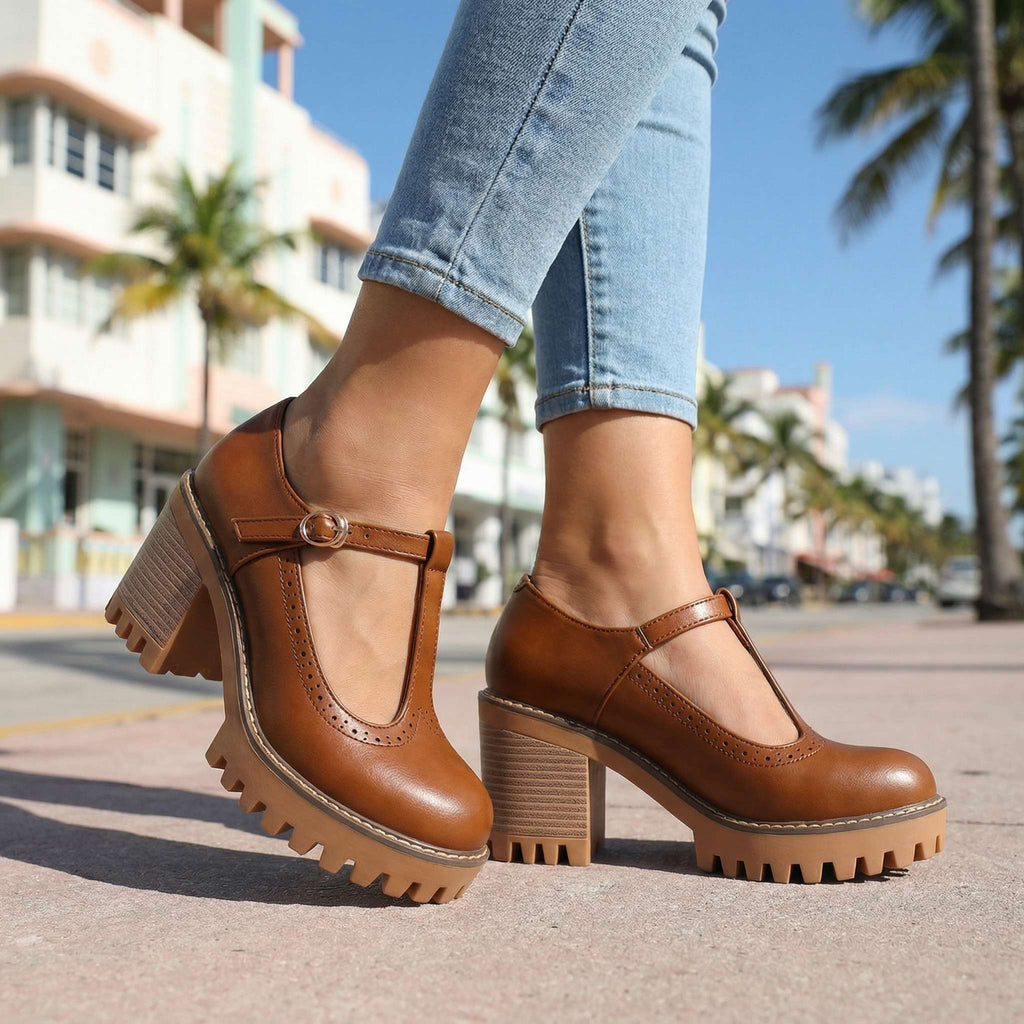 Mary Jane Heels Damen mit T-Strap und Blockabsatz - 13 - Jasminaboutique.com