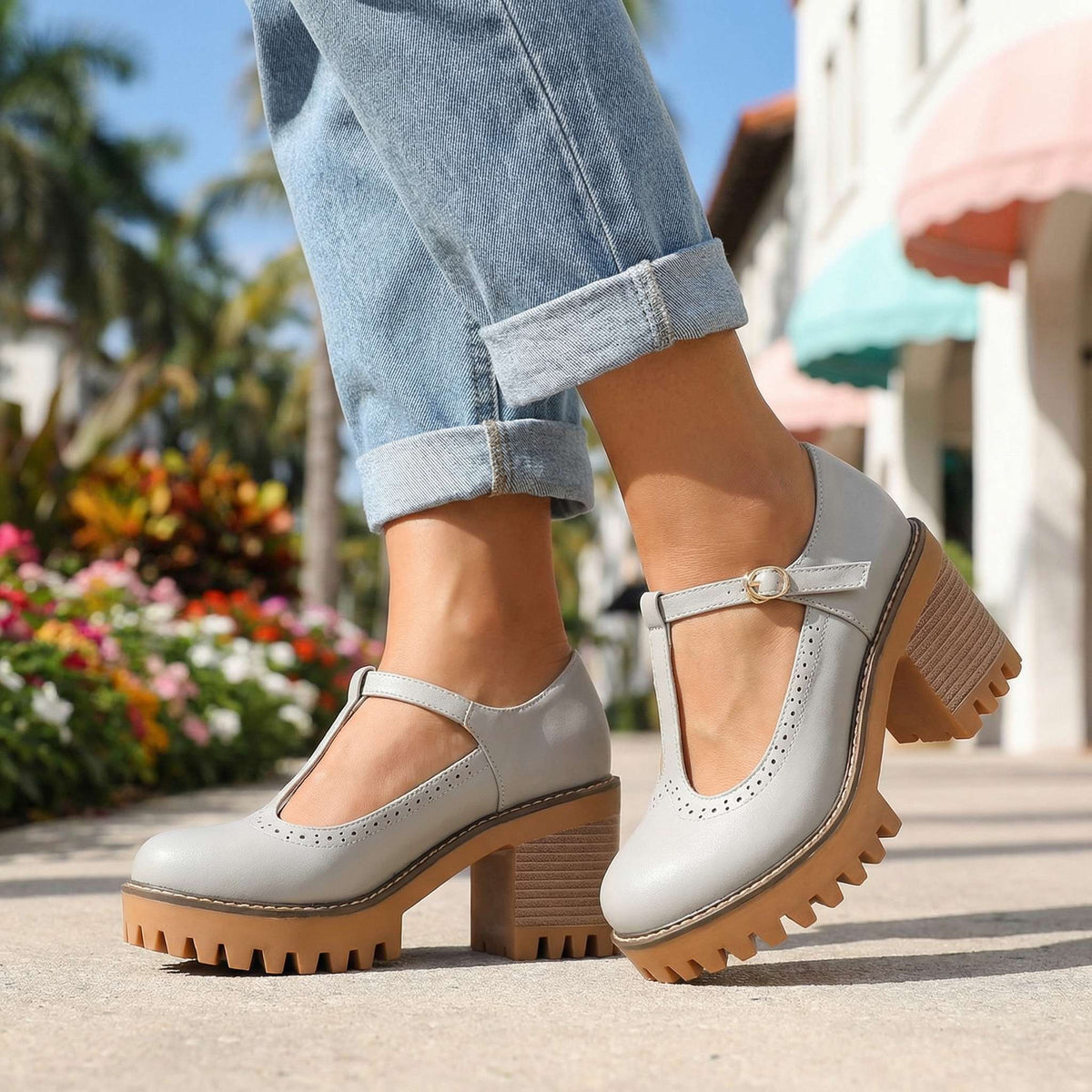 Mary Jane Heels Damen mit T-Strap und Blockabsatz - 14 - Jasminaboutique.com