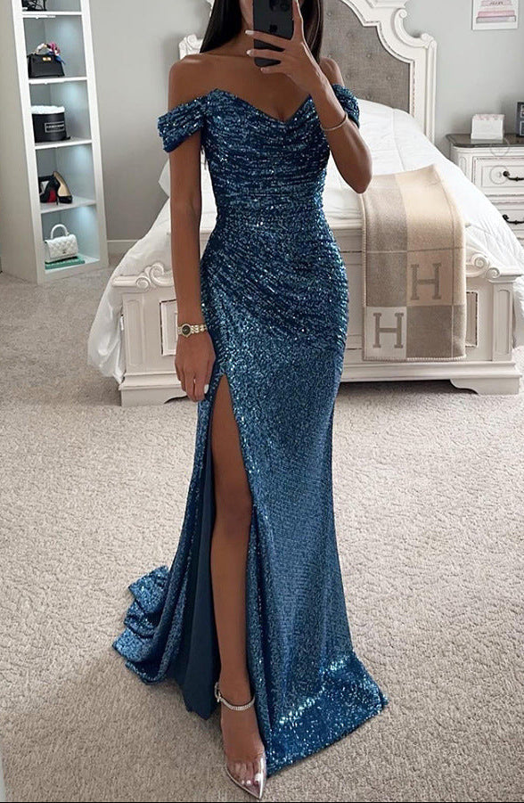 Maxikleid Damen mit Wickelschnitt und schimmerndem Design - 3 - Jasminaboutique.com