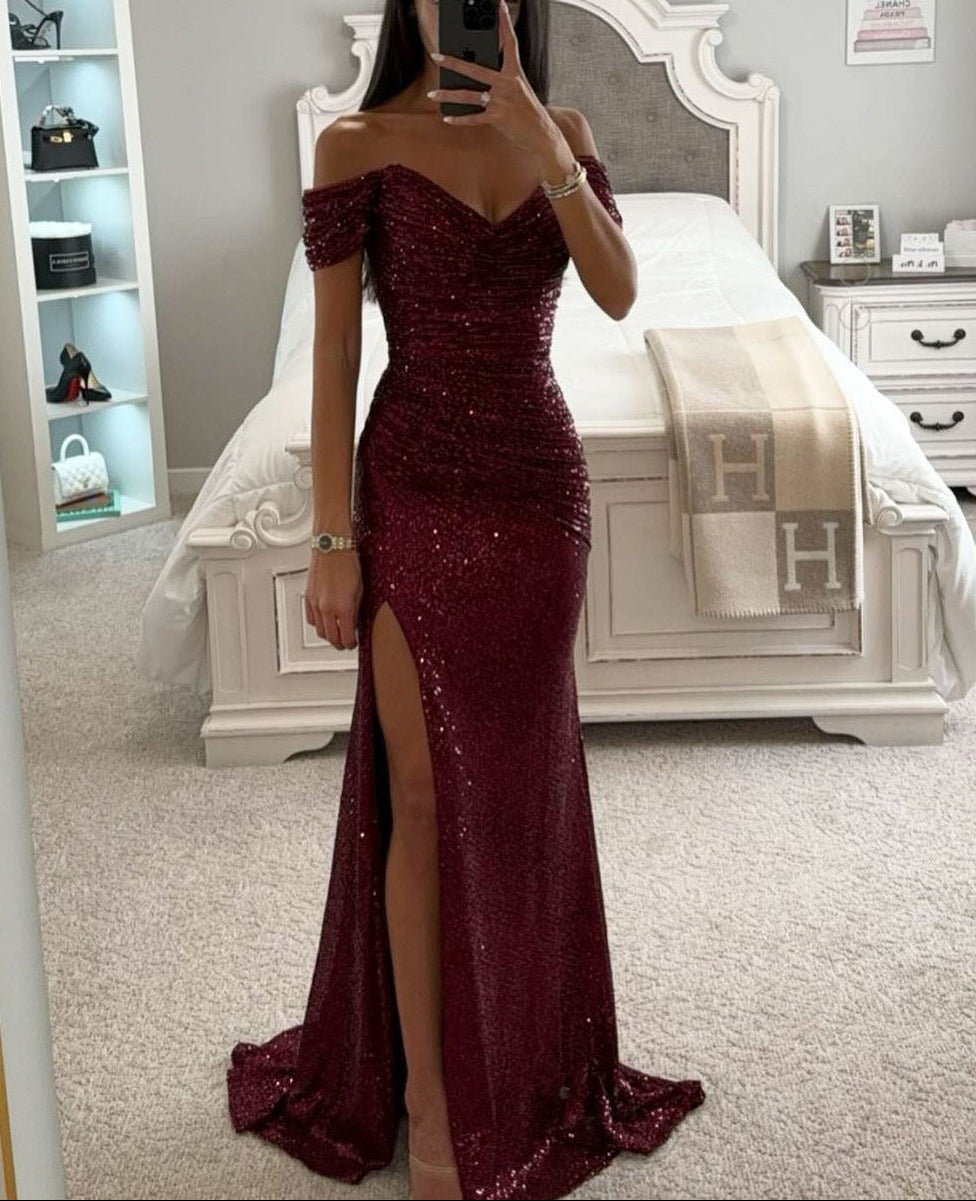 Maxikleid Damen mit Wickelschnitt und schimmerndem Design - 4 - Jasminaboutique.com