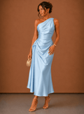 Abendkleid Damen mit asymmetrischem Ausschnitt und Drapierung - 1 - Jasminaboutique.com