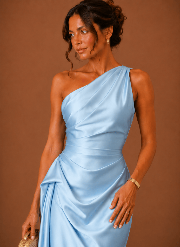 Abendkleid Damen mit asymmetrischem Ausschnitt und Drapierung - 2 - Jasminaboutique.com