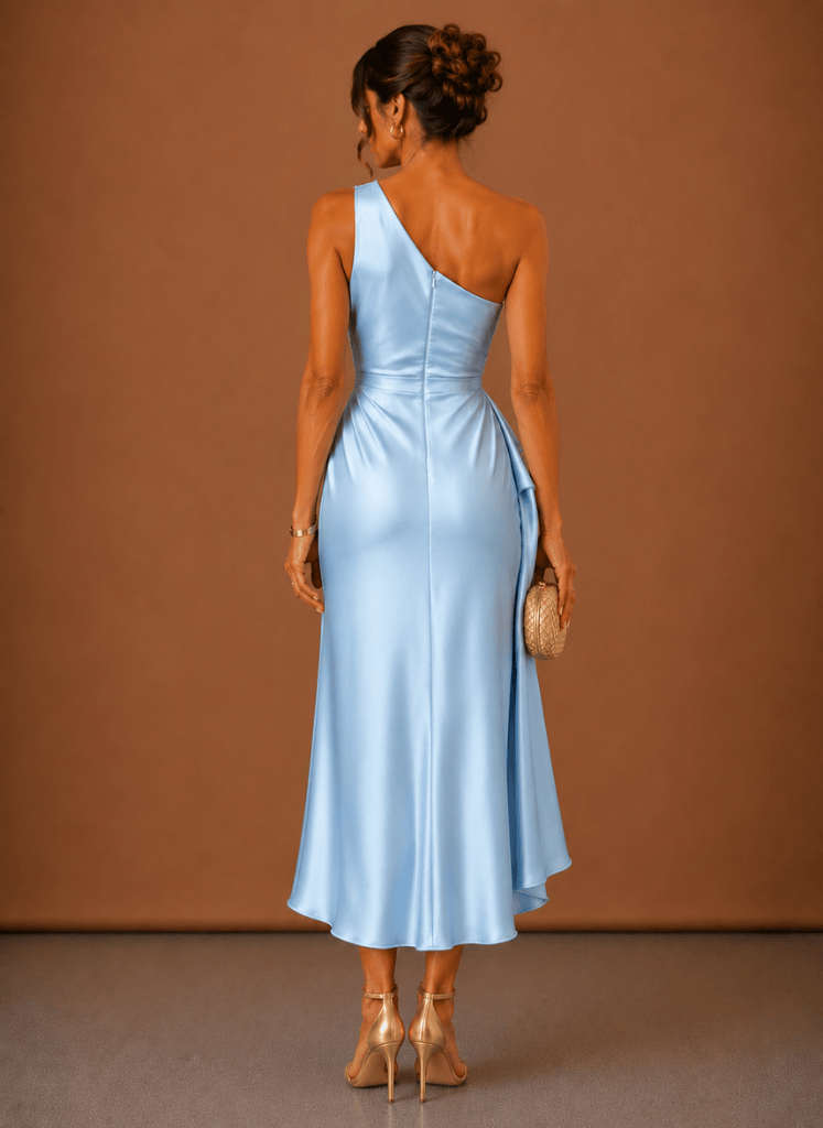 Abendkleid Damen mit asymmetrischem Ausschnitt und Drapierung - 3 - Jasminaboutique.com