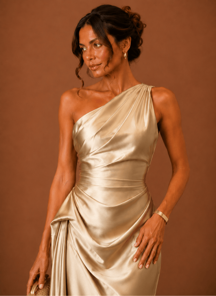 Abendkleid Damen mit asymmetrischem Ausschnitt und Drapierung - 4 - Jasminaboutique.com