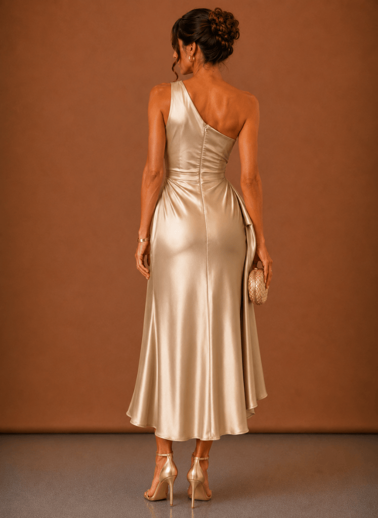 Abendkleid Damen mit asymmetrischem Ausschnitt und Drapierung - 6 - Jasminaboutique.com