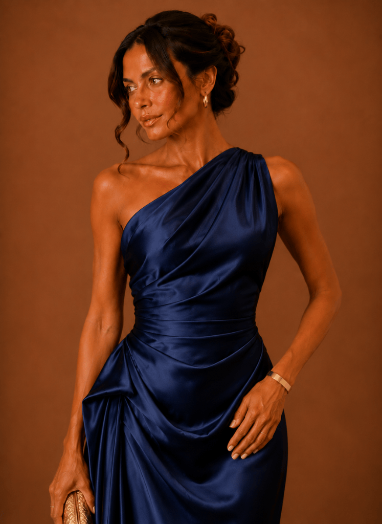 Abendkleid Damen mit asymmetrischem Ausschnitt und Drapierung - 7 - Jasminaboutique.com
