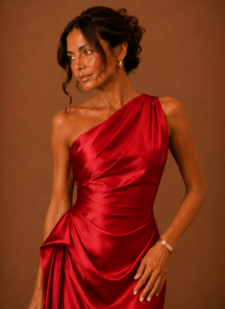 Abendkleid Damen mit asymmetrischem Ausschnitt und Drapierung - 9 - Jasminaboutique.com