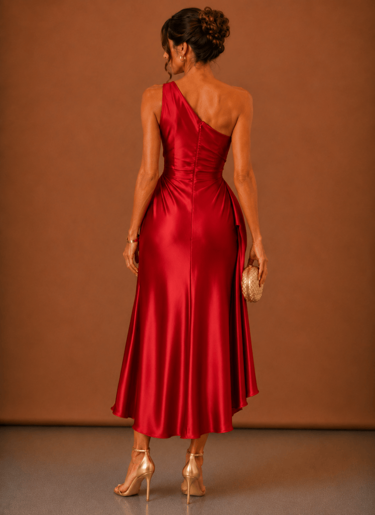 Abendkleid Damen mit asymmetrischem Ausschnitt und Drapierung - 10 - Jasminaboutique.com