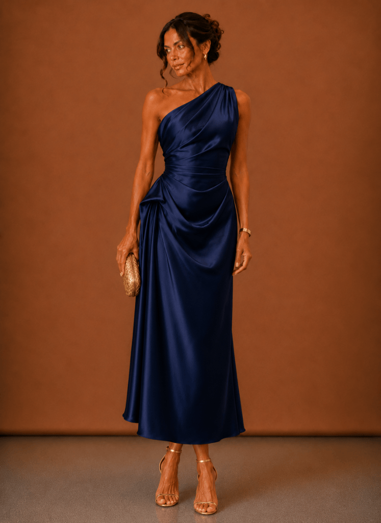 Abendkleid Damen mit asymmetrischem Ausschnitt und Drapierung - 14 - Jasminaboutique.com