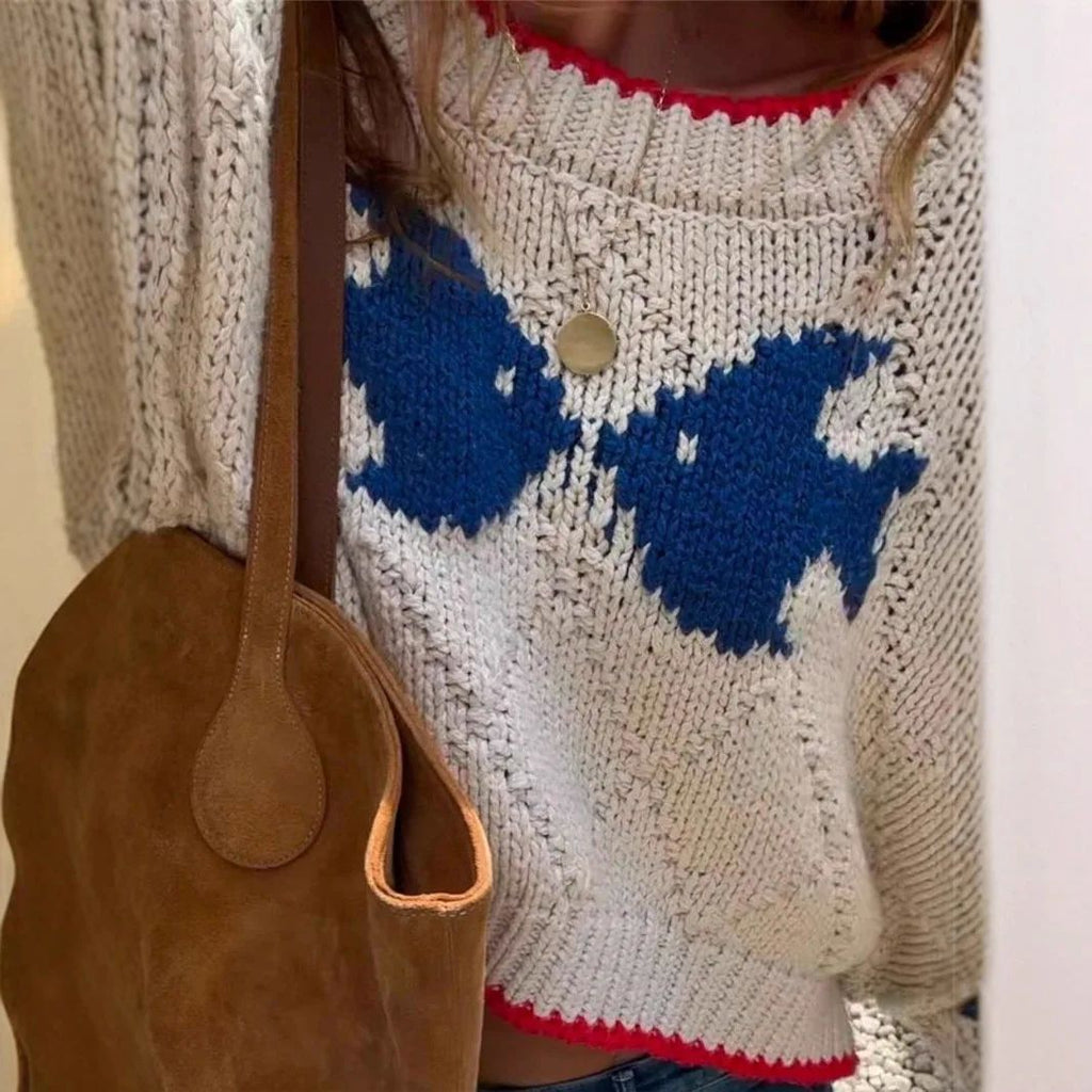 Pullover Damen mit Rundhalsausschnitt und kontrastierendem Design - 4 - Jasminaboutique.com