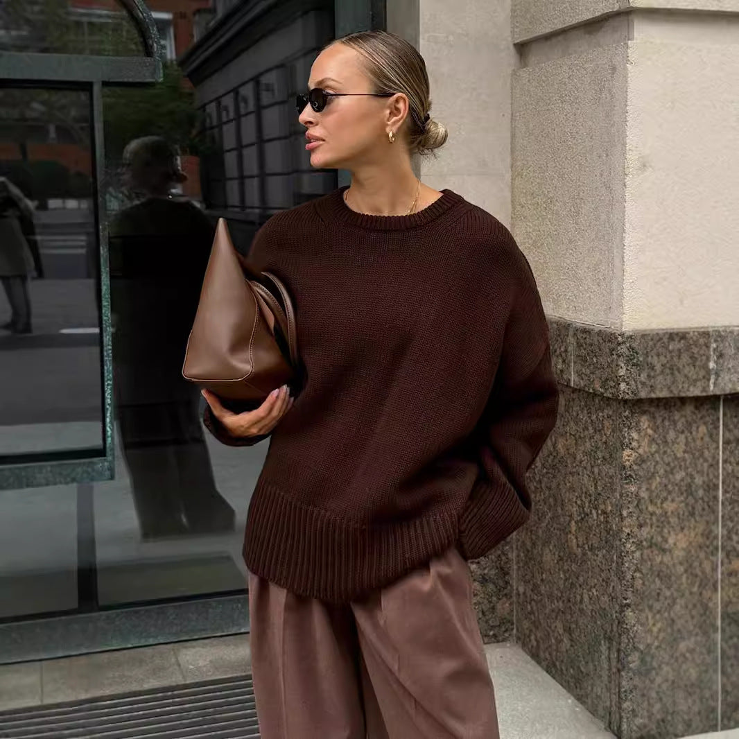 Pullover Damen mit weitem Schnitt und Rundhalsausschnitt - 2 - Jasminaboutique.com