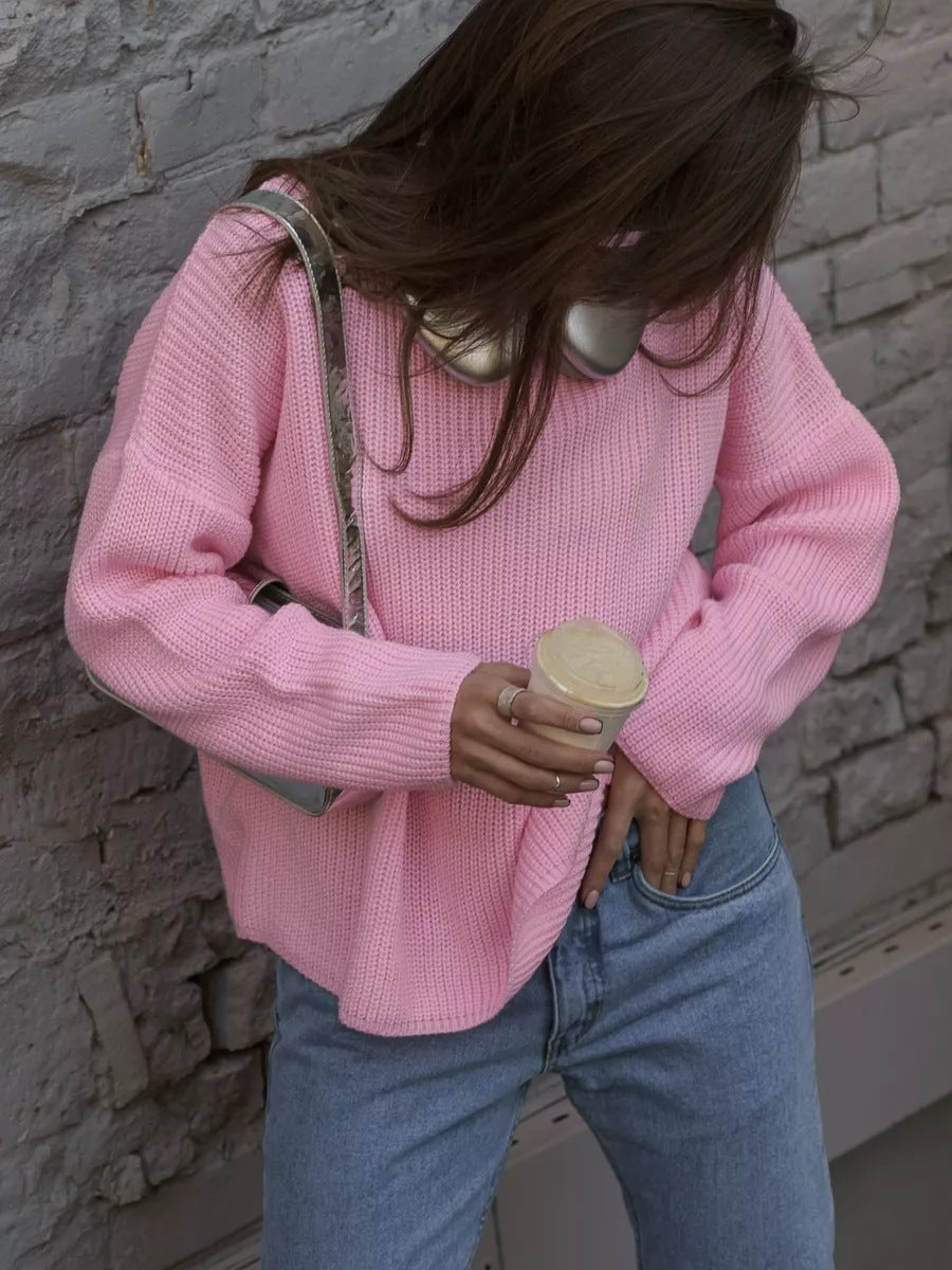 Pullover Damen mit Rundhalsausschnitt und lockerer Passform - 6 - Jasminaboutique.com