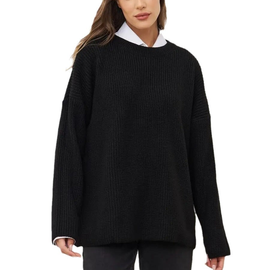 Pullover Damen mit Rundhalsausschnitt und lockerer Passform - 10 - Jasminaboutique.com