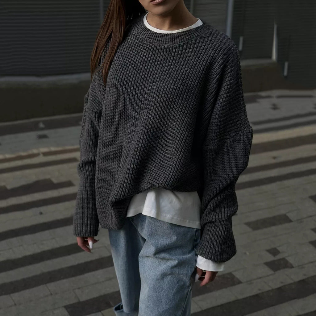 Pullover Damen mit Rundhalsausschnitt und lockerer Passform - 12 - Jasminaboutique.com