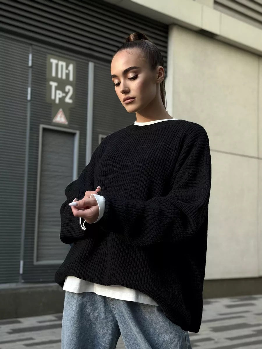 Pullover Damen mit Rundhalsausschnitt und lockerer Passform - 13 - Jasminaboutique.com