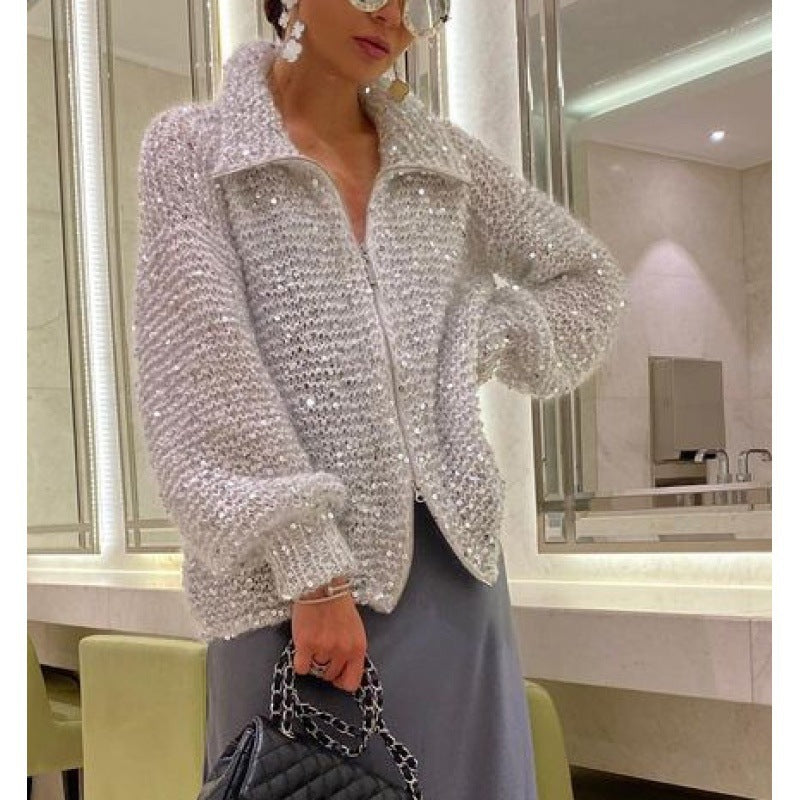 Cardigan Damen mit Glitzer-Details und lockerer Passform - 2 - Jasminaboutique.com