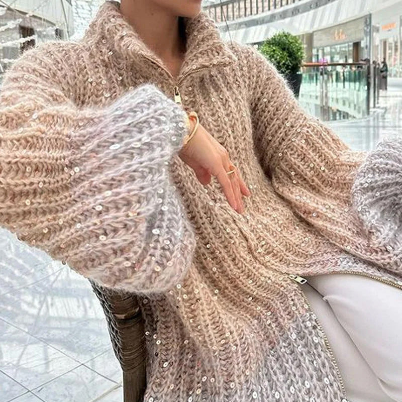Cardigan Damen mit Glitzer-Details und lockerer Passform - 9 - Jasminaboutique.com