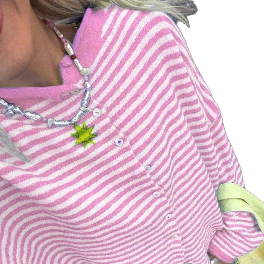 Pullover Damen mit Streifenmuster und Knöpfen, lässiger Schnitt - 2 - Jasminaboutique.com