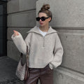 Pullover Damen mit Stehkragen und Reißverschluss, lässig geschnitten - 8 - Jasminaboutique.com
