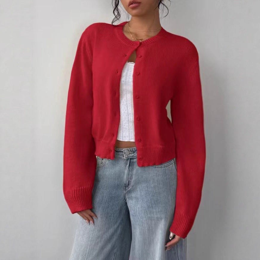 Cardigan Damen mit Rundhalsausschnitt und Knöpfen - 2 - Jasminaboutique.com