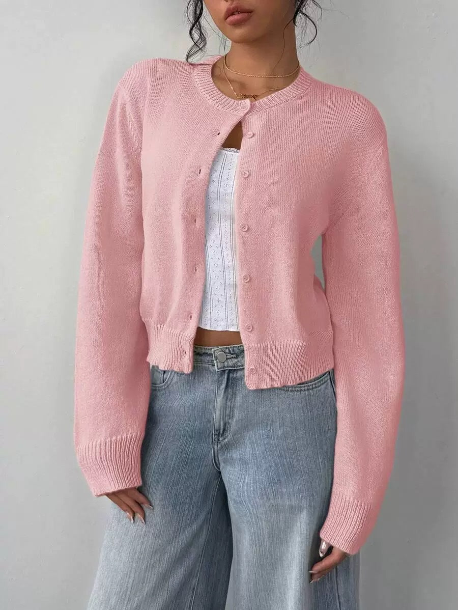 Cardigan Damen mit Rundhalsausschnitt und Knöpfen - 5 - Jasminaboutique.com