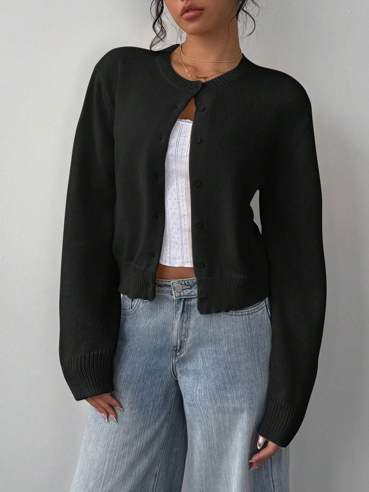 Cardigan Damen mit Rundhalsausschnitt und Knöpfen - 7 - Jasminaboutique.com