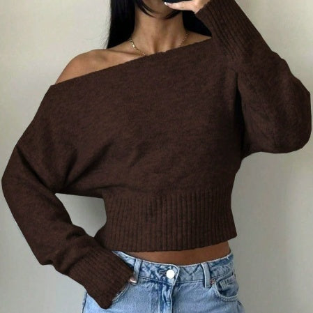 Off-Shoulder Pullover Damen mit weitem Schnitt und lockerer Passform - 1 - Jasminaboutique.com