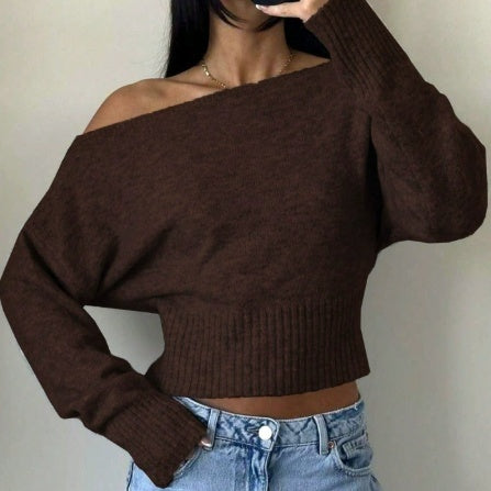 Off-Shoulder Pullover Damen mit weitem Schnitt und lockerer Passform - 2 - Jasminaboutique.com