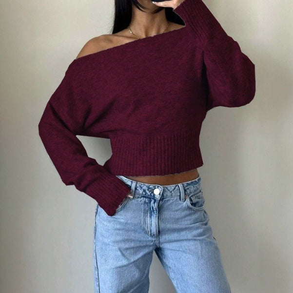 Off-Shoulder Pullover Damen mit weitem Schnitt und lockerer Passform - 3 - Jasminaboutique.com