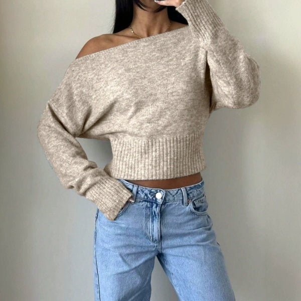 Off-Shoulder Pullover Damen mit weitem Schnitt und lockerer Passform - 4 - Jasminaboutique.com