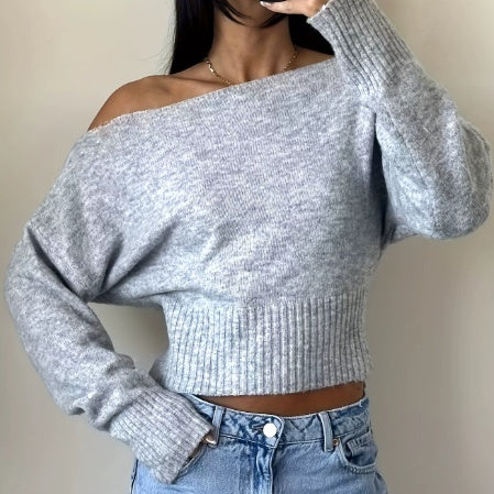 Off-Shoulder Pullover Damen mit weitem Schnitt und lockerer Passform - 5 - Jasminaboutique.com