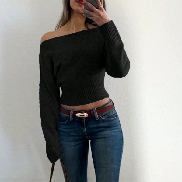 Off-Shoulder Pullover Damen mit weitem Schnitt und lockerer Passform - 6 - Jasminaboutique.com