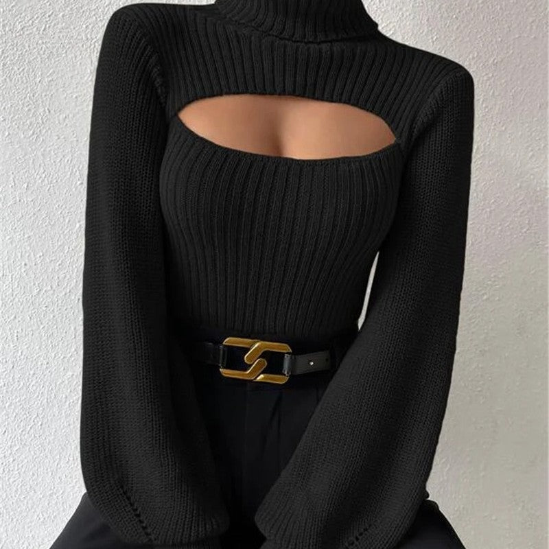 Pullover Damen mit hohem Kragen und Cut-Outs - 1 - Jasminaboutique.com