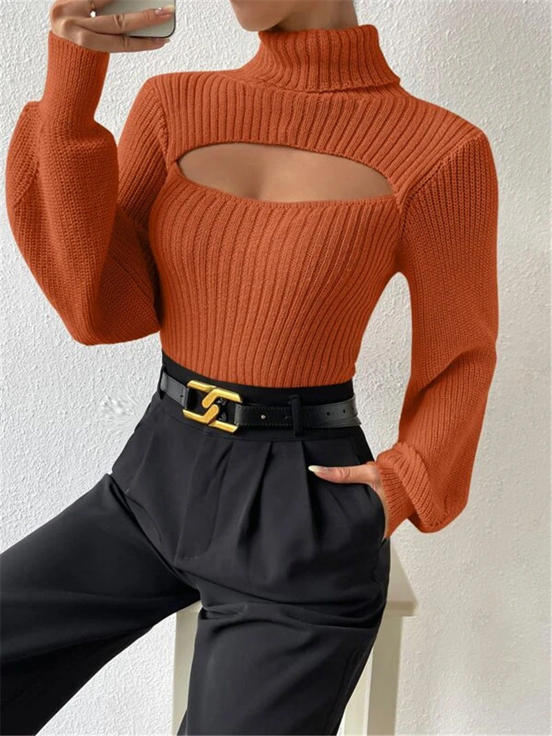 Pullover Damen mit hohem Kragen und Cut-Outs - 2 - Jasminaboutique.com