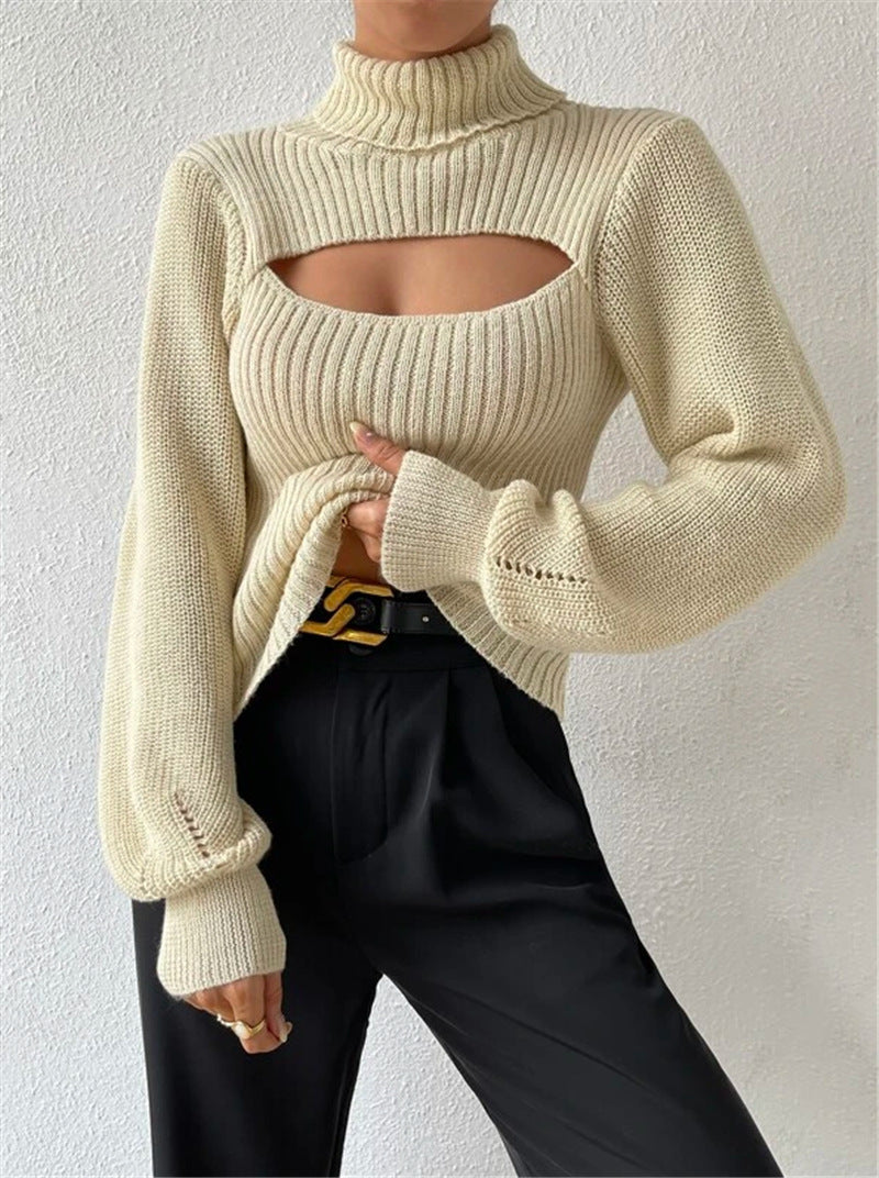 Pullover Damen mit hohem Kragen und Cut-Outs - 3 - Jasminaboutique.com