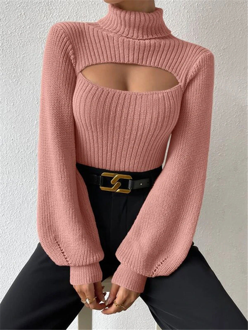 Pullover Damen mit hohem Kragen und Cut-Outs - 4 - Jasminaboutique.com