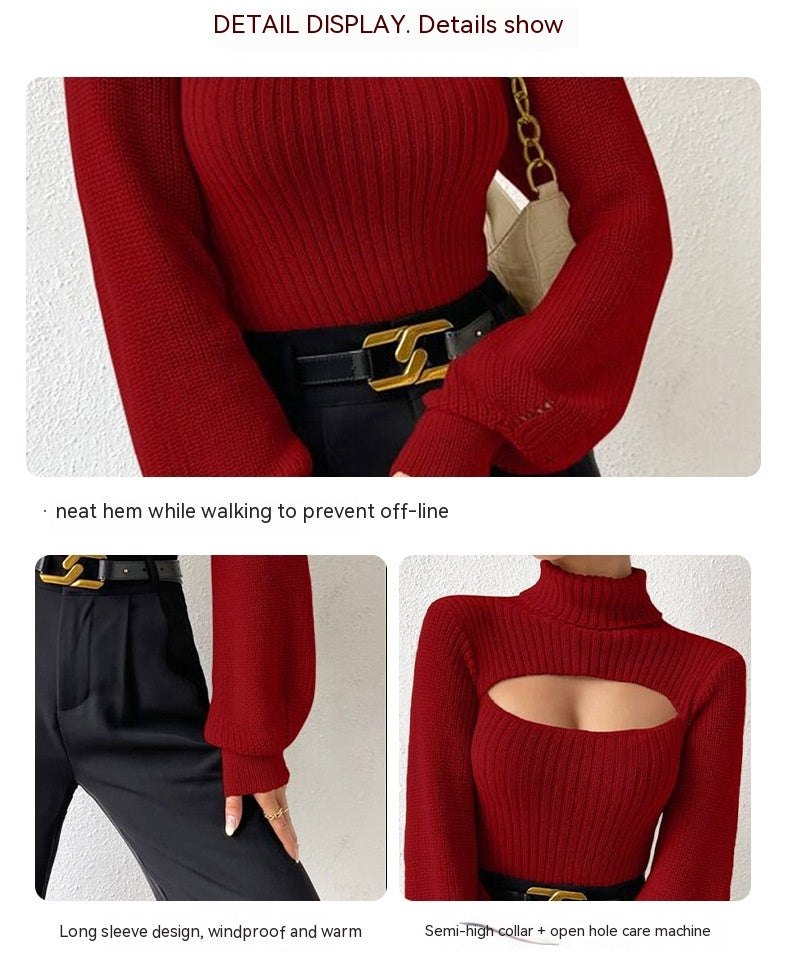 Pullover Damen mit hohem Kragen und Cut-Outs - 10 - Jasminaboutique.com