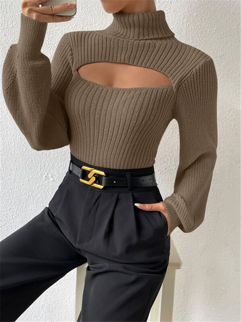 Pullover Damen mit hohem Kragen und Cut-Outs - 11 - Jasminaboutique.com
