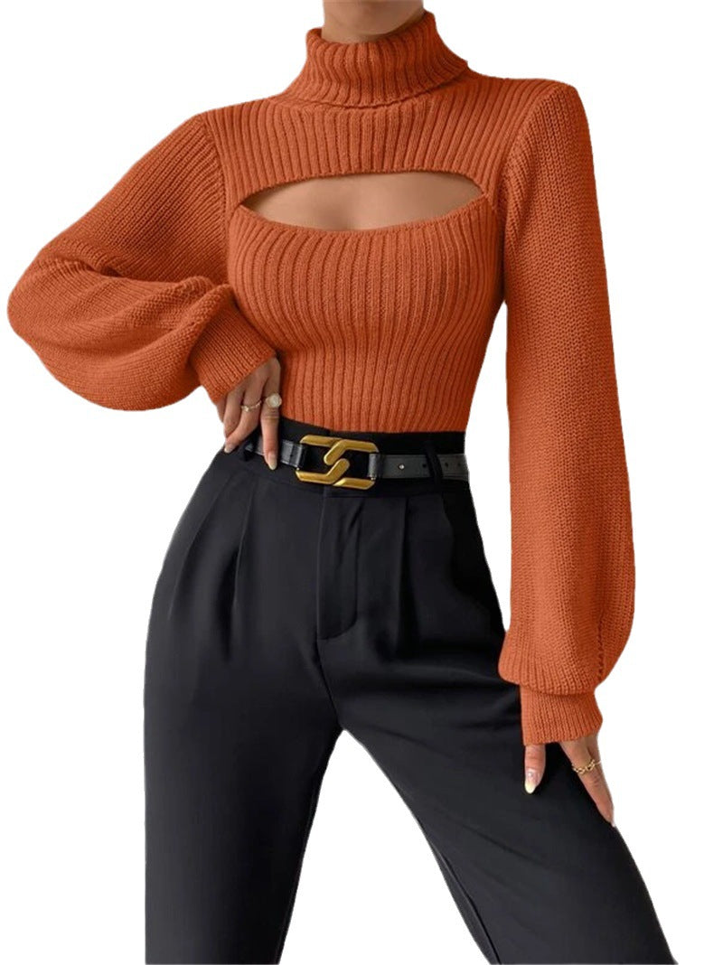Pullover Damen mit hohem Kragen und Cut-Outs - 12 - Jasminaboutique.com