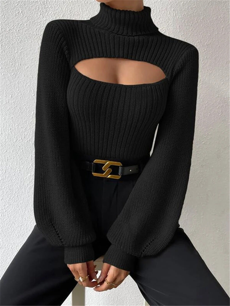 Pullover Damen mit hohem Kragen und Cut-Outs - 14 - Jasminaboutique.com