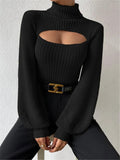 Pullover Damen mit hohem Kragen und Cut-Outs - 14 - Jasminaboutique.com